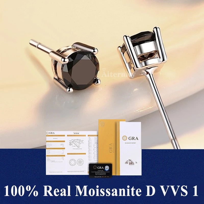 Moissanite Studs Earrings Pass Diamond tester Pen For Men Women 18K Platinum Plated Bride Wedding Gemstone 925 Silver Earrings