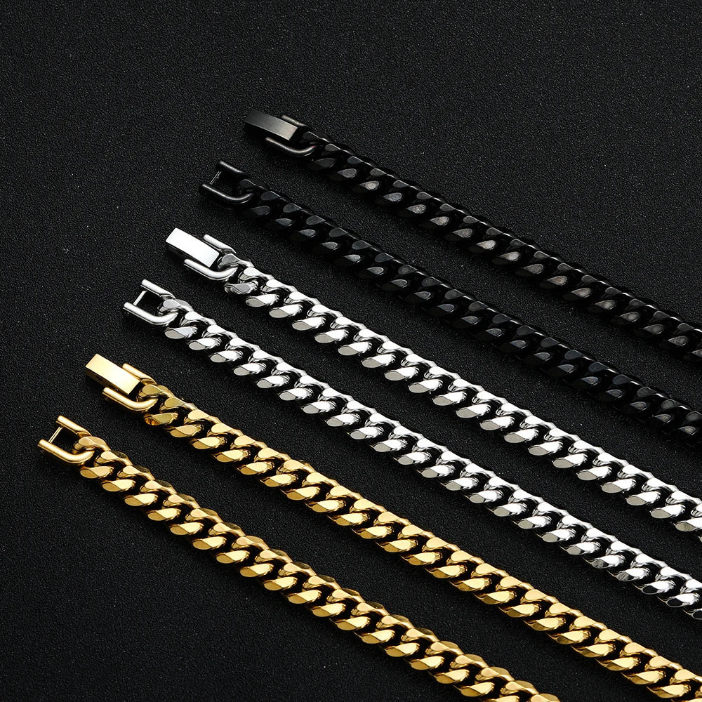 Width 8MM 316L Titanium Steel Golden Black Cuban Chain Necklace for Men Fashion Hip Hop Party Accessories Boyfriend Gift