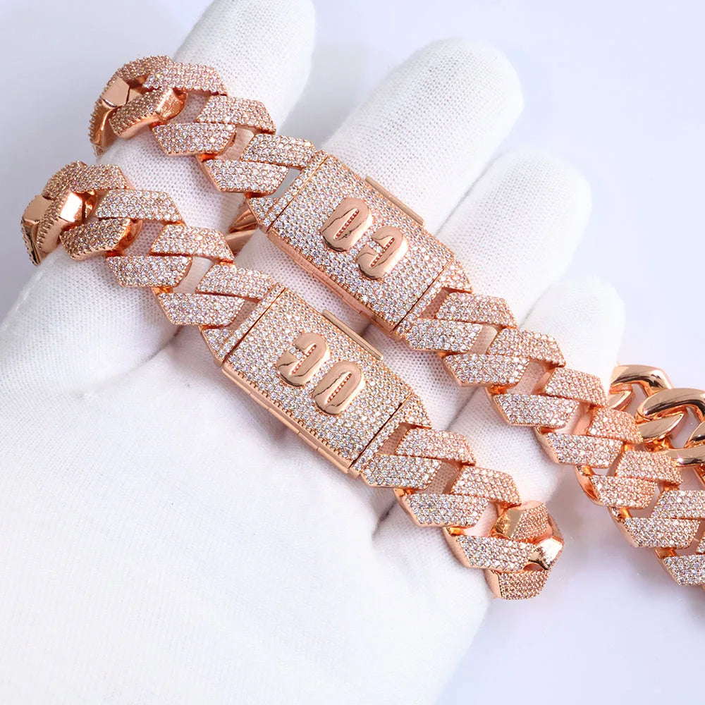 Rose Gold Cuban Chain Necklace Iced Out 15MM
