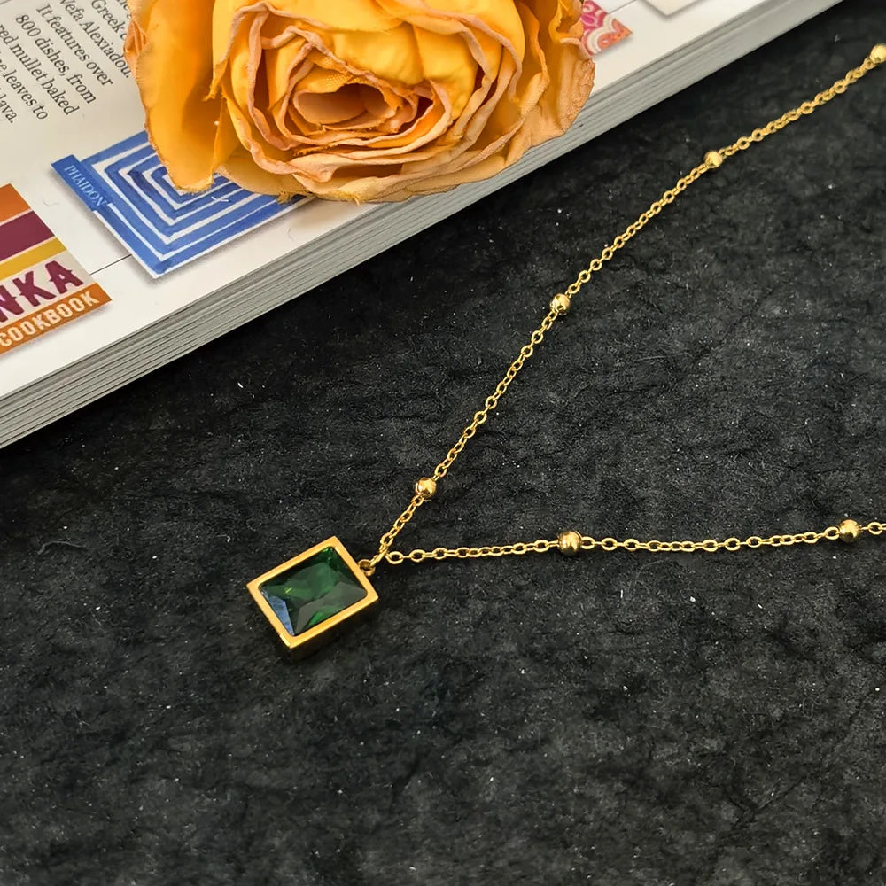 Simple Geometric Pendant Necklaces for Men Women Rectangle Stainless Steel Jewelry Cadenas Para Hombre Collares Para