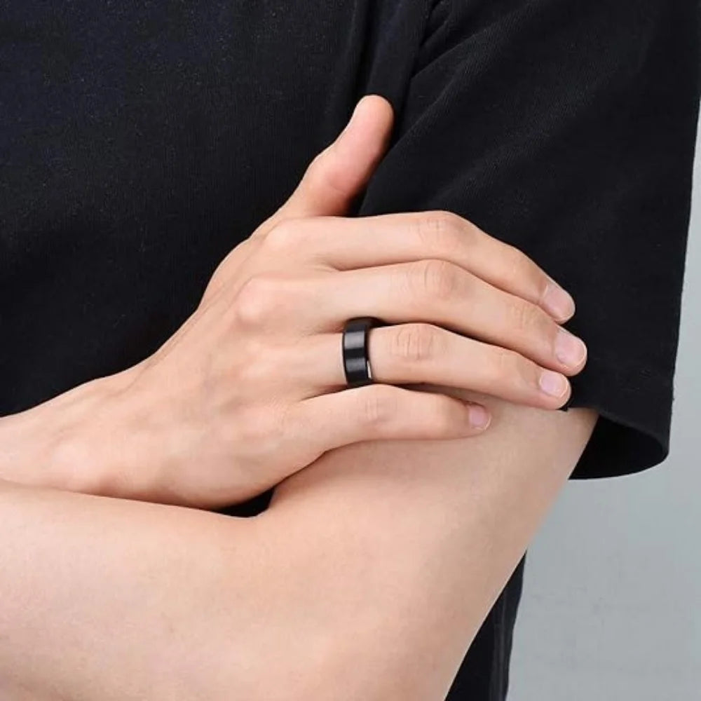 8mm Comfort Fit Black Stainless Steel Ring Durable Classic Band Fashion Jewelry Gift for Men Teens Adults Daily Wear