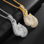 Gold Iced Out Boxing Gloves Pendant Necklace