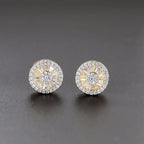 Iced Out Round Square Stud Earrings — Gold