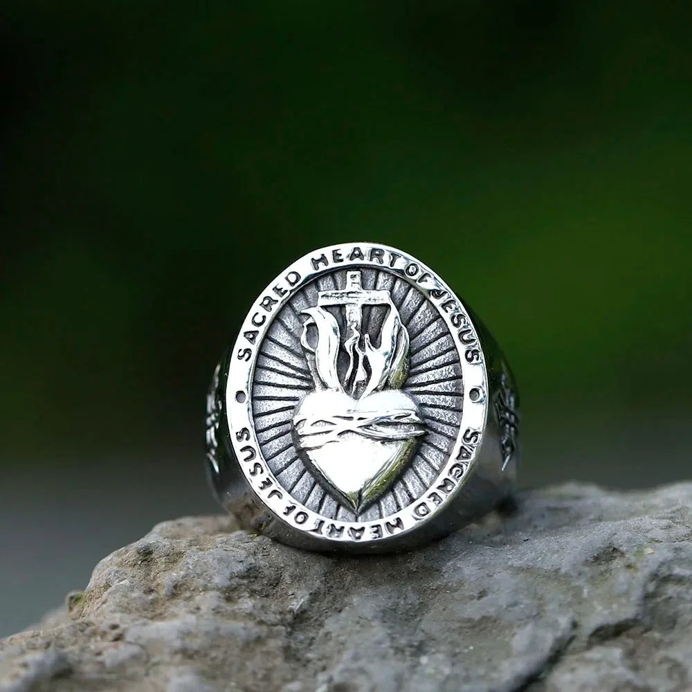 Sacred Heart Jesus Cross Ring for Men and Women — Stainless Steel