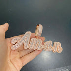 TBTK Custom Baguettecz Cursive Letter Name Pendant Iced Out Cubic Zirconia Personalized Chain Necklace Hiphop Jewelry