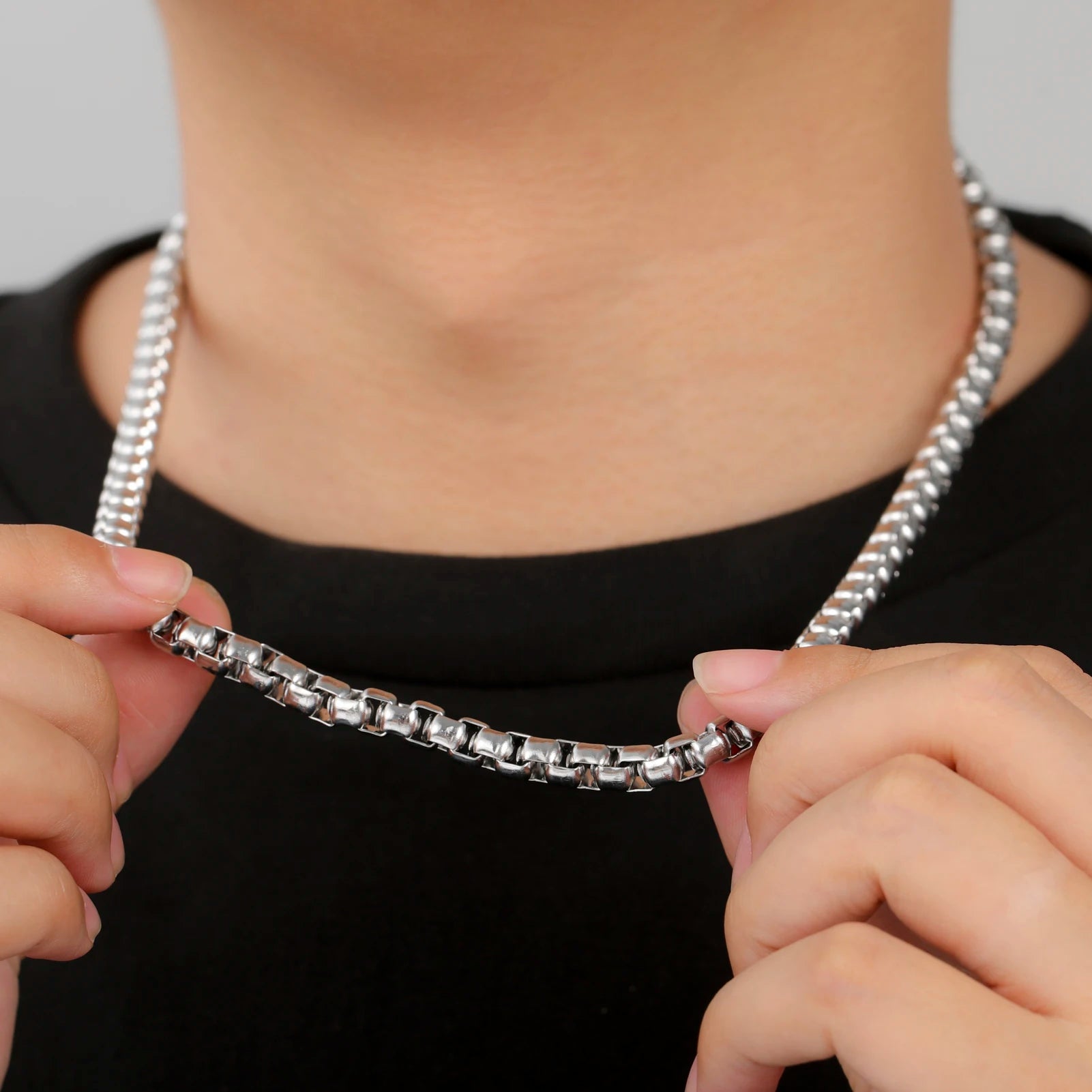 My Shape 10 pcs 60cm Box Chain Necklaces for Men 24 Inch Box Chain 2-3mm Chains Chokers Steel Color Fashion Jewelry Boys Gifts
