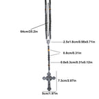 Trendy 8mm Black Round Beads Tiger-eye Stone Saint Benedict Cross Pendant Necklace for Men