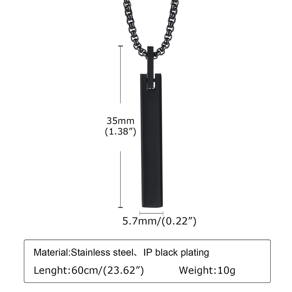 Vnox Stainless Steel Vertical Bar Necklaces for Men Boys, Black Simple Metal Pillar Pendant, Casual Neck Collar