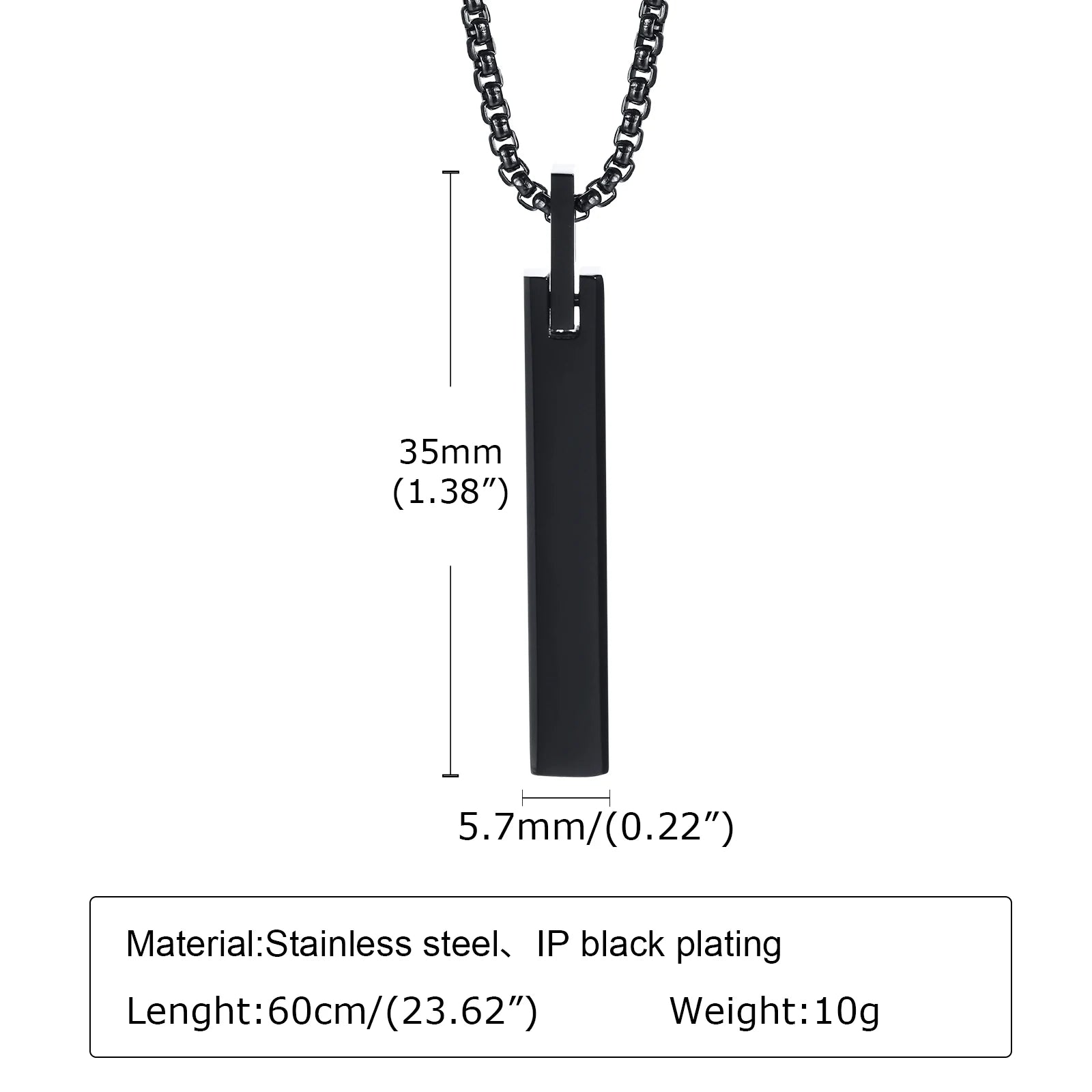 Vnox Stainless Steel Vertical Bar Necklaces for Men Boys, Black Simple Metal Pillar Pendant, Casual Neck Collar