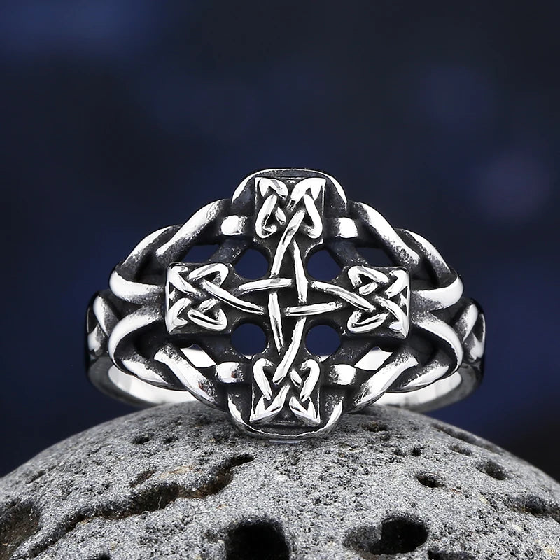 Viking Norse Cross Amulet Ring — Stainless Steel