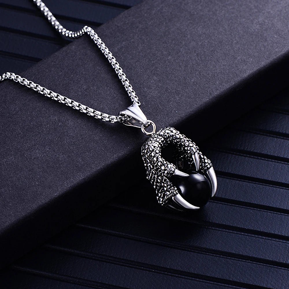 Dragon Claw Stone Pendant — Stainless Steel