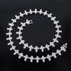 ZAKOL 20/50CM Iced Out Buling Rhinestone CZ Cross Tennis Chain Bracelet Necklace Set Women Men Fashion Hip-hop Rock Jewels