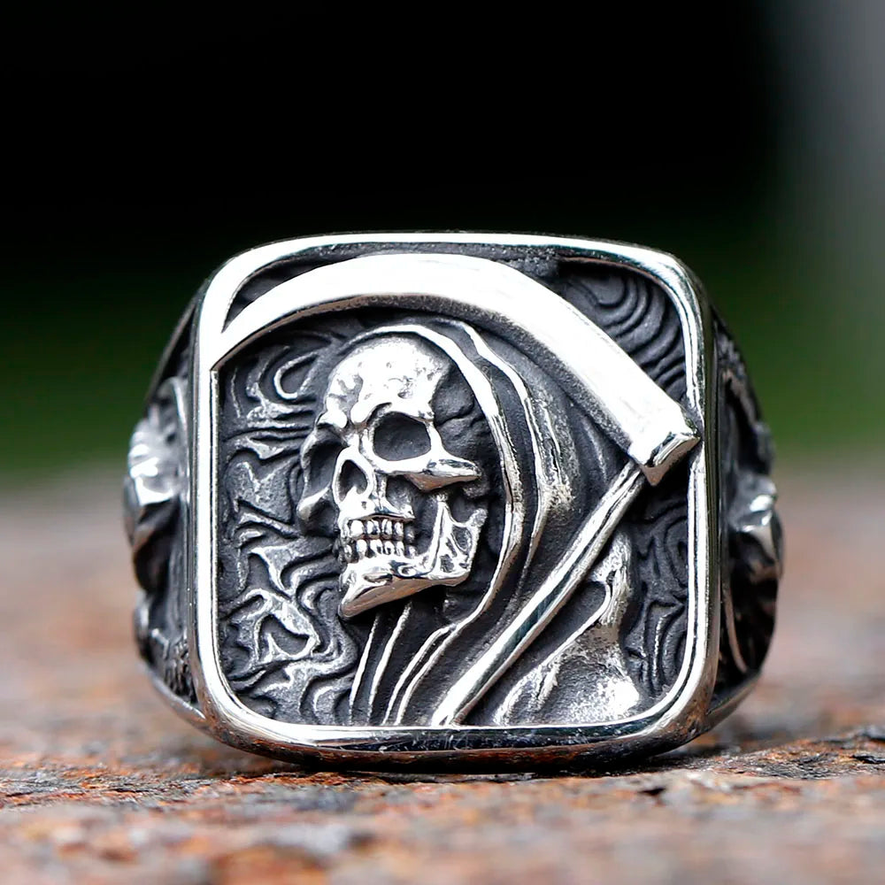 Death Sickle Skull Ring — 316L Stainless Steel
