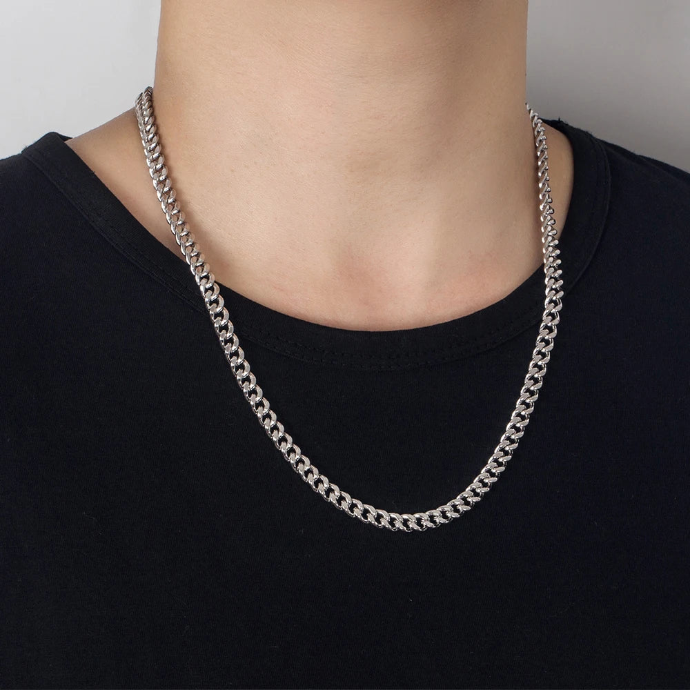 Original Simple Chain 6 mm 925 Sterling Silver Curb Cuban Chain Necklace For Men Male Neck Punk Birthday Party Jewelry
