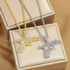 ZAKOL Hiphop&Rock AK47 Rifle&Gun Pendant Necklaces For Men Women Crystal Metal Clavicle Chain Choker Party Daily Jewelry Gifts