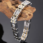 Casting Stainless Steel Man Bracelet Two Tone 12MM Link Chain Men's Bracelets Bangles With CZ Wrist Jewelry Boys