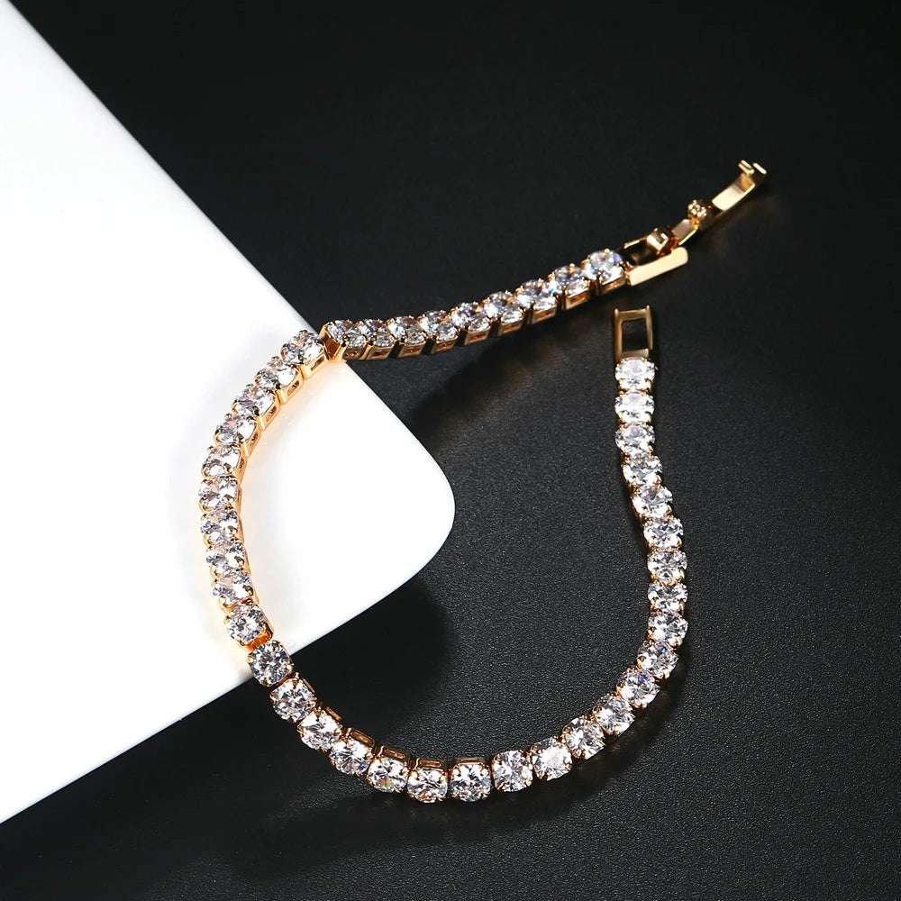 ZHOUYANG Tennis Bracelets For Women Simple Luxury Round Crystal Gold Color Bangle Chain Wedding Female Gift Wholesale Jewelry