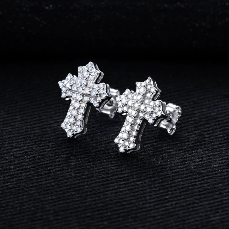 Iced Out Cross Stud Earrings — 925 Silver