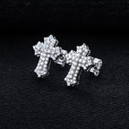 Iced Out Cross Stud Earrings — 925 Silver