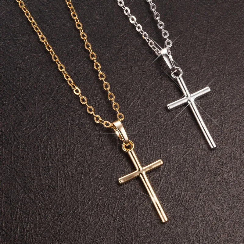 Fashion Gold Silver Crystal Christian Jesus Cross Pendant Necklaces Women New Clavicle Chain Necklace Collar Jewelry Gift