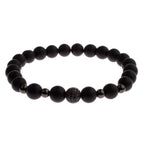 Black CZ Pave Ball Beaded Bracelet for Men — Adjustable Weave