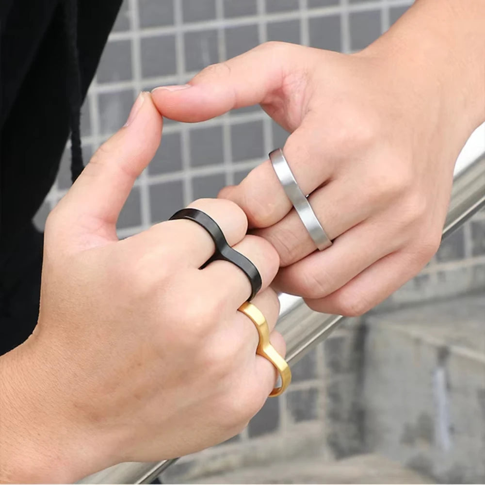 Cool Hiphop Ring Fashion Black Gold Silver Color Double Finger Brass Knuckles Rings Unisex Jewelry Birthday Charm Gifts