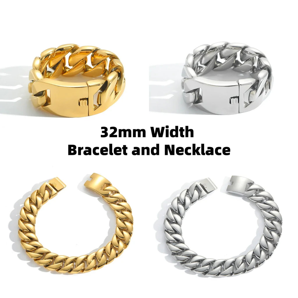 Stainless Steel 26/32mm Cuban Link Chain Necklace Hip Hop Punk Men's Chunky Waterproof Choker Jewelry SDA
