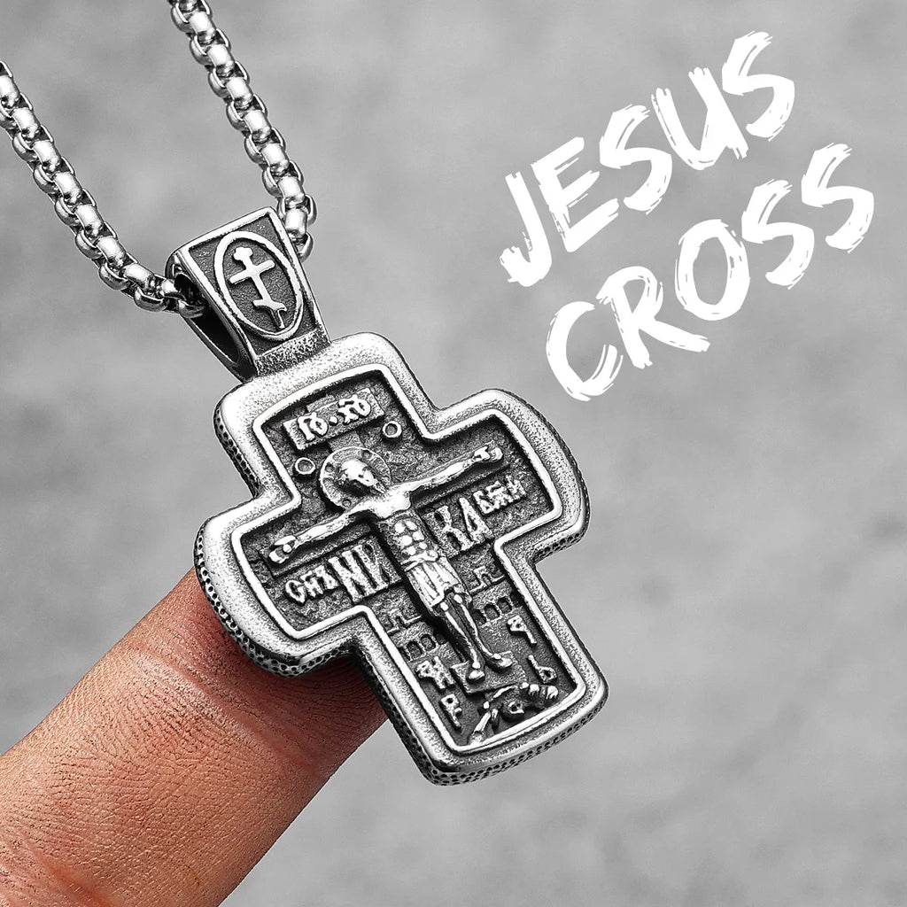 Religion Jesus Cross Stainless Steel Men Women Necklaces Pendants Chain Punk Gothic Trendy Jewelry Creativity Gift Wholesale