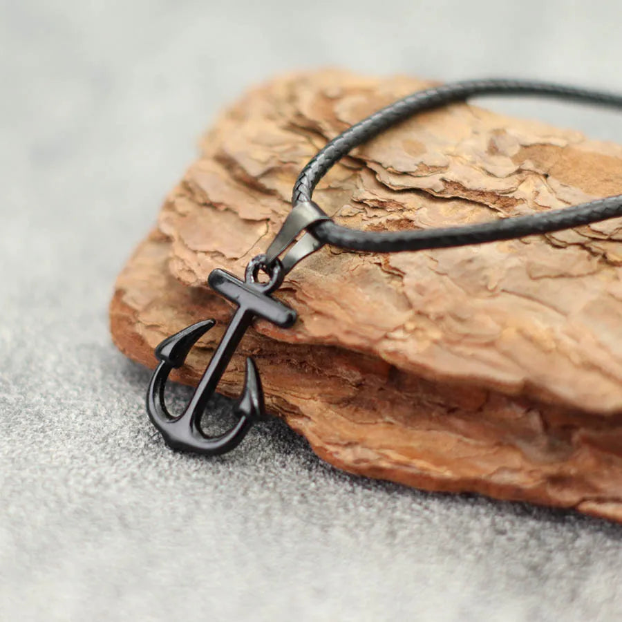Marine Series Anchor Rudder Pendant Necklace Men Durable Wax Thread 24Inches Long Neck Jewelry Outdoor Surfing Beach