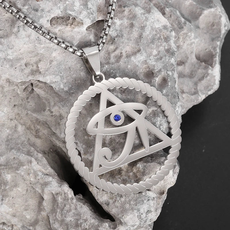 Ancient Egyptian Gods Eye of Horus Triangular Eye Stainless Steel Necklace Suitable for Men and Girls Retro Punk Lucky