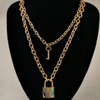 Punk Style Double Layer Padlock Key Necklace Hip Hop Chain Choker Pendant Jewelry Accessory for Women Men Daily Wear