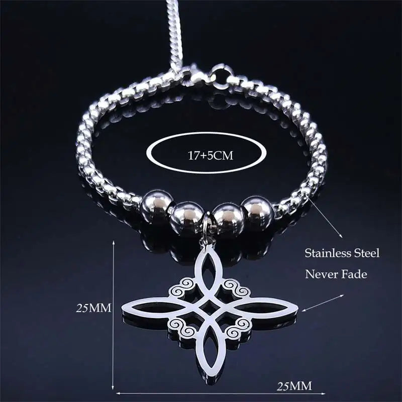 Wicca Celtic Knot Stainless Steel Bracelet Women/Men Silver Color Witch Geometric Irish Knots Bracelets Jewelry