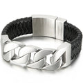 24MM Wide Cuban Chain Bracelet for Men Matte Brushed Stainless Steel With Braided Leather Men's Bracelets Bold Hip Hop