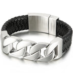 24MM Wide Cuban Chain Bracelet for Men Matte Brushed Stainless Steel With Braided Leather Men's Bracelets Bold Hip Hop