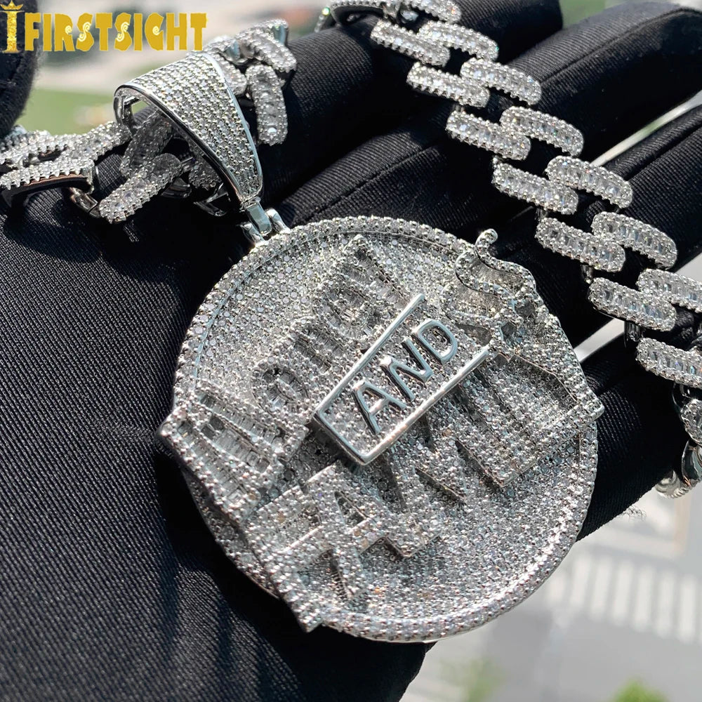 New Hip Hop Money Pendant Necklace Gold Color Iced Out Bling CZ Cubic Zirconia Letters Rich Dollar Charm Men Women