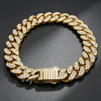 11mm full Rhinestone Miami Chain Bracelet for Men Rock Thick Cuban Chain Stainless Steel Punk Biker Jewelry Gifts
