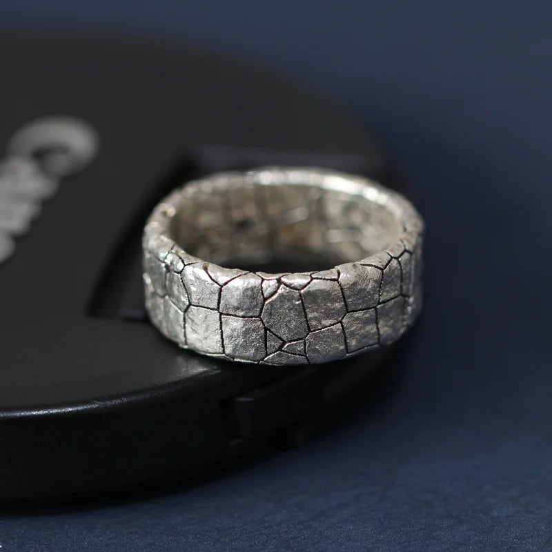 Trendy Cracked Stone Pattern Ring For Men Jewelry Popular 925 Silver Ring Retro Male Party Accessories