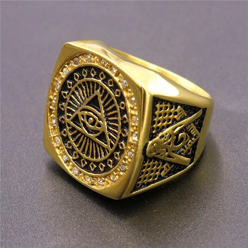 Copper electroplated gold hot-selling Viking ring Stainless SteelAGMasonic Angel Demon's Eye Ring