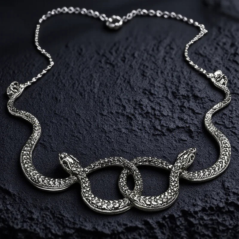 Medusa Double Snake Pendant Necklace — Two-Tone