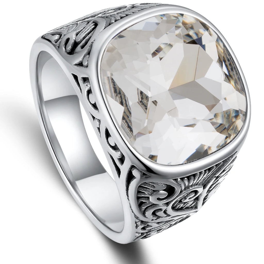 1pc Retro European American Style Men'S 316L Stainless Steel Ring, Fashionable Simple Creative Design, Synthetic Faux