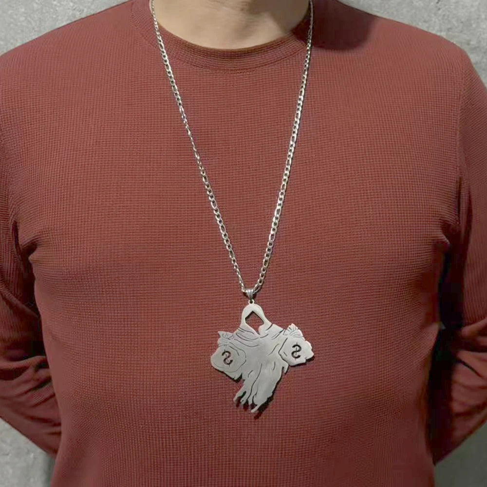 Large Haunted Pendant Necklace — Stainless Steel, 30 Inch