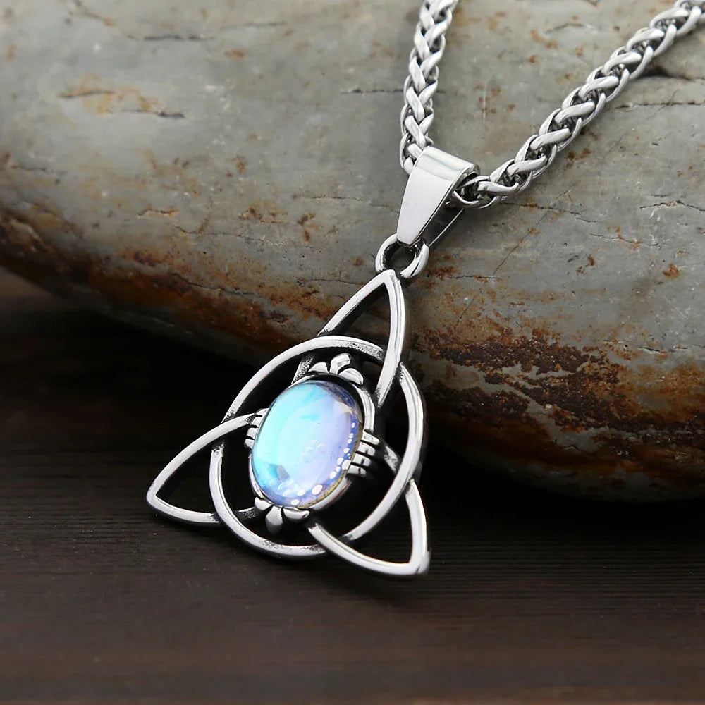 Trinity Opal Knot Pendant — Stainless Steel