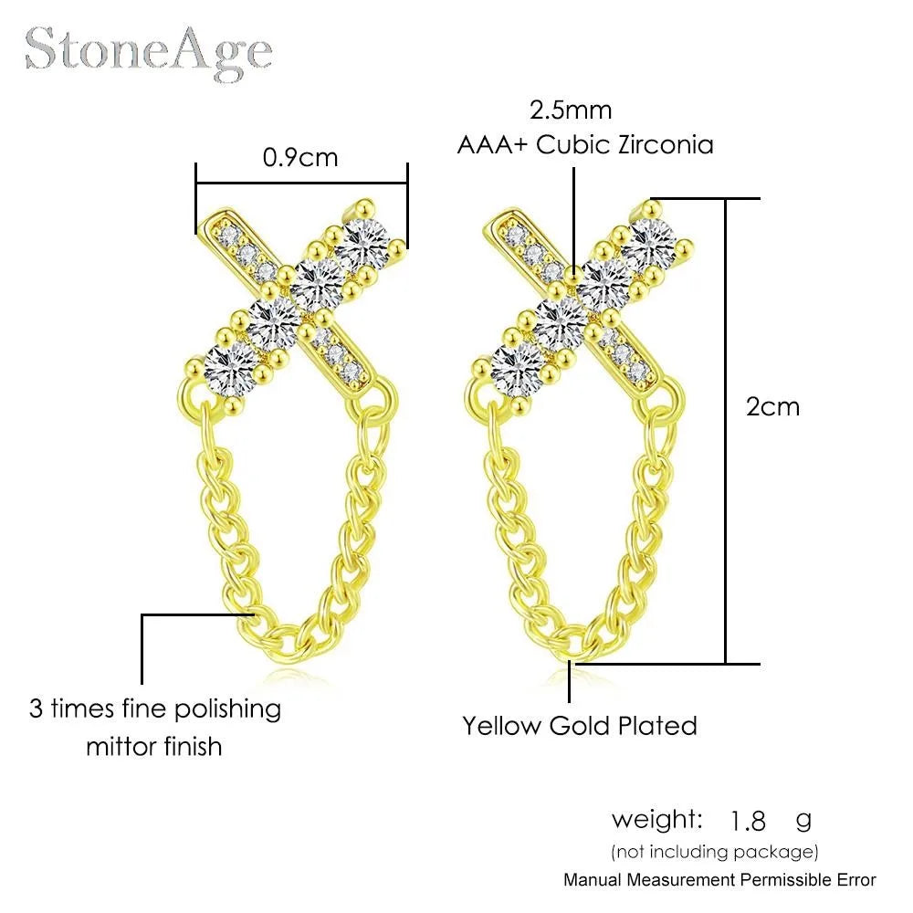 Iced Out Cross Stud Earrings — Silver
