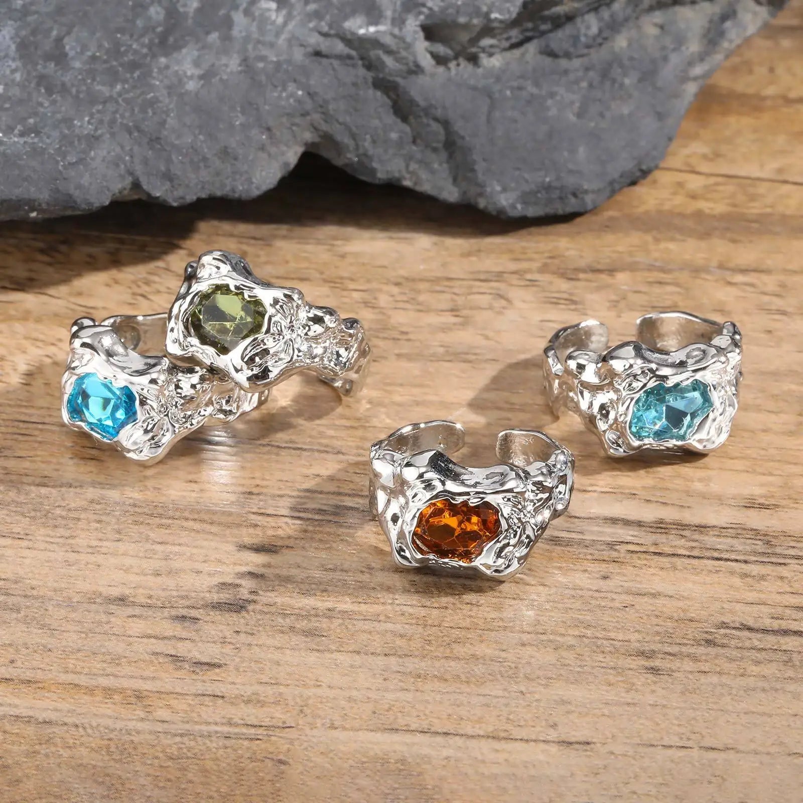 4pcs/set Lava Rings for Men Women,Stacking Colorful Zircon Thick Ring Metal Ring,Punk Non Tarnish Signet Ring Gifts