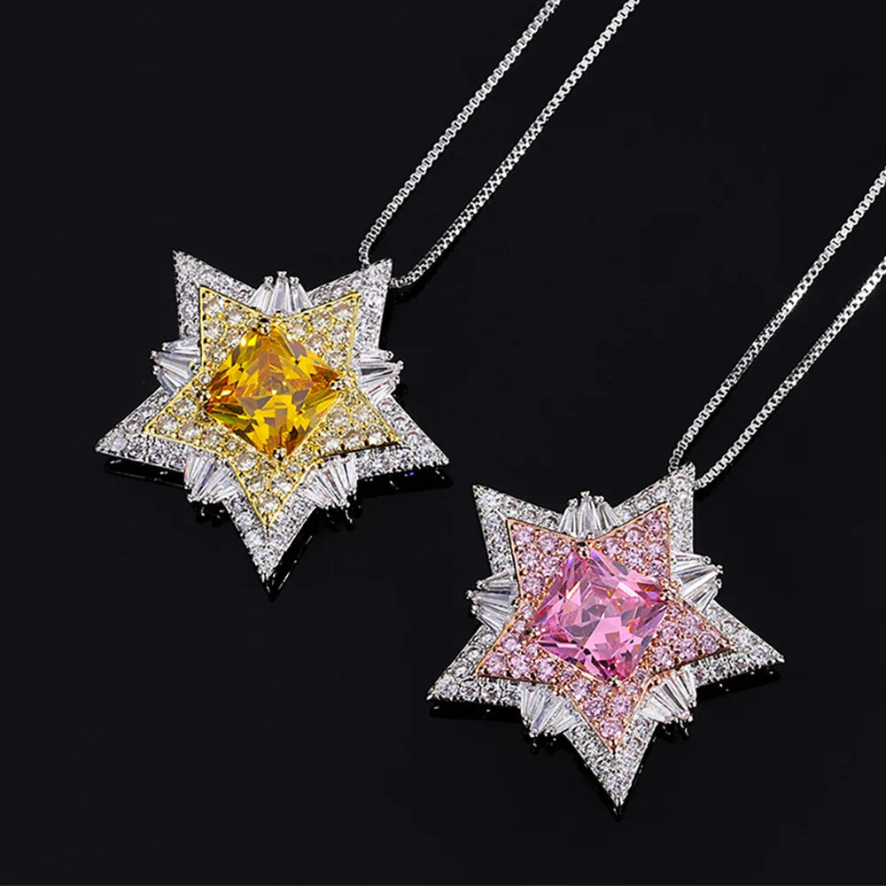 Iced Out Pentagram Pendant Necklace 10mm