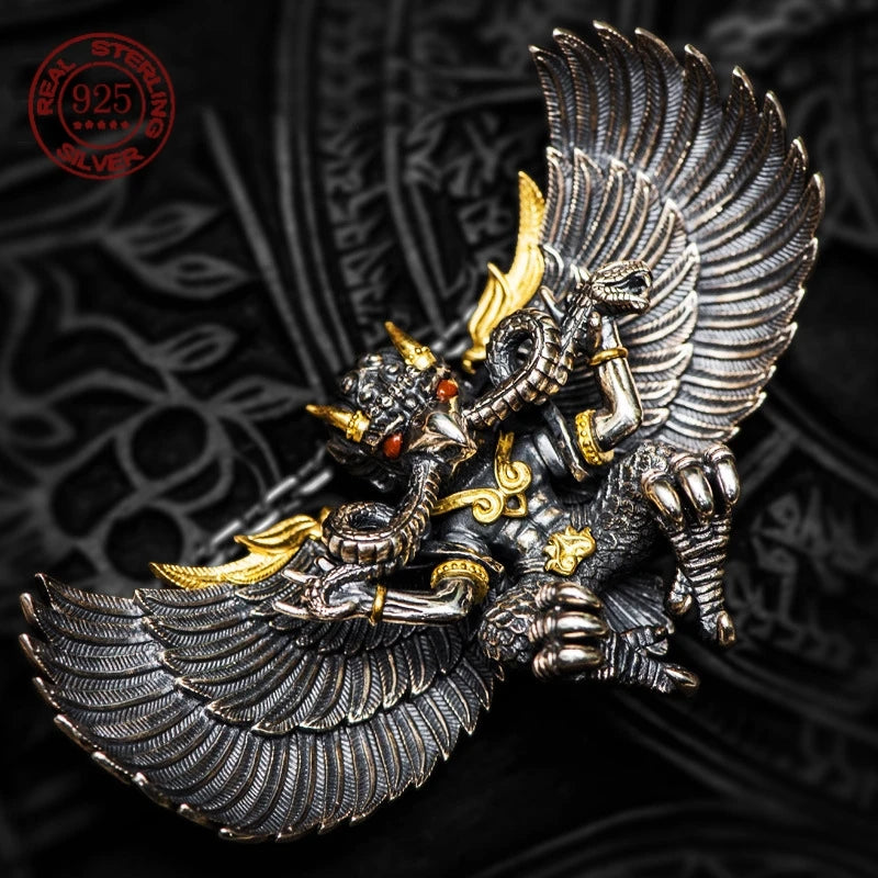 Silver Great Golden-Winged Bird Tibetan Style Men's and Women's Ethnic Style Amulet Decoration Necklace Pendant
