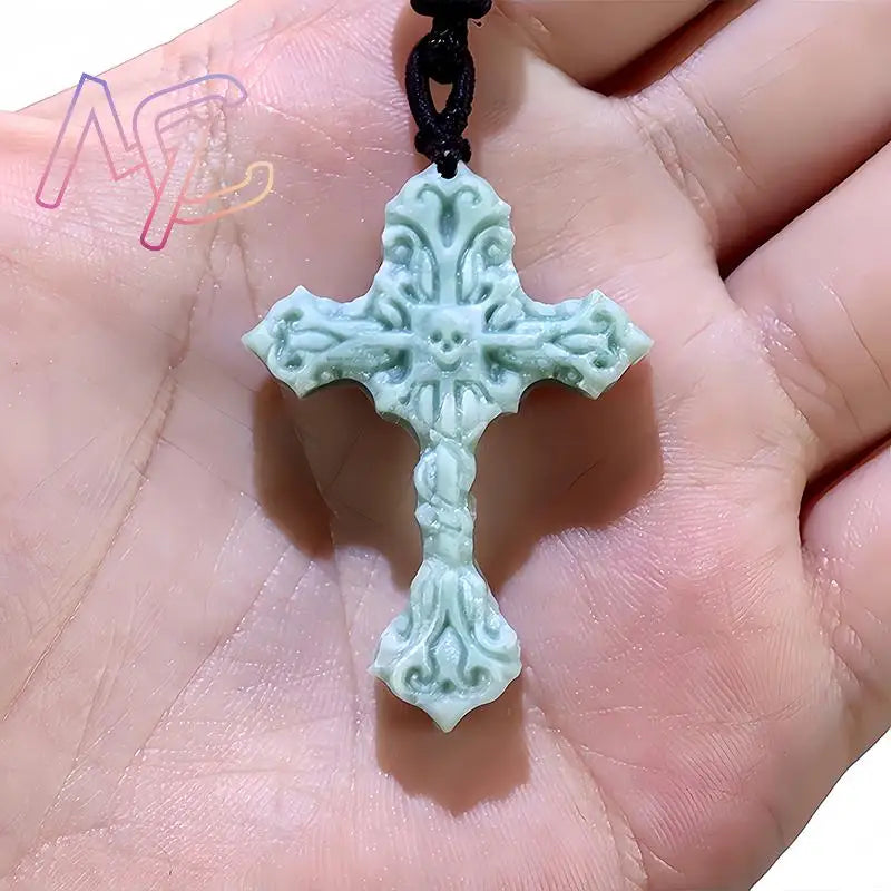 Natural Real Jade Cross Pendant Necklace Talismans Amulet Designer Gift Carved Jewelry Gifts for Women Men Charm Chinese