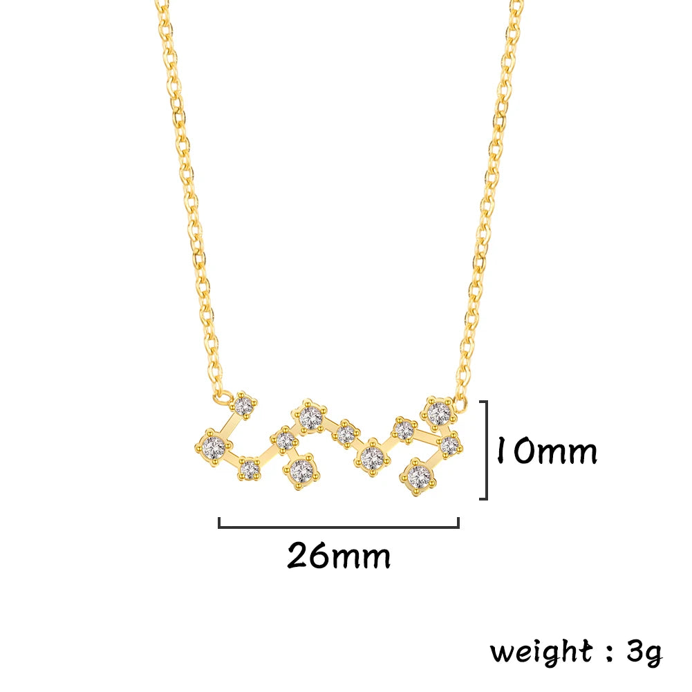 Unift Clear Zircon Zodiac Constellation Women Necklaces Star Sign Pisces Aries Taurus Pendant Fashion Horoscope Amulet Jewelry
