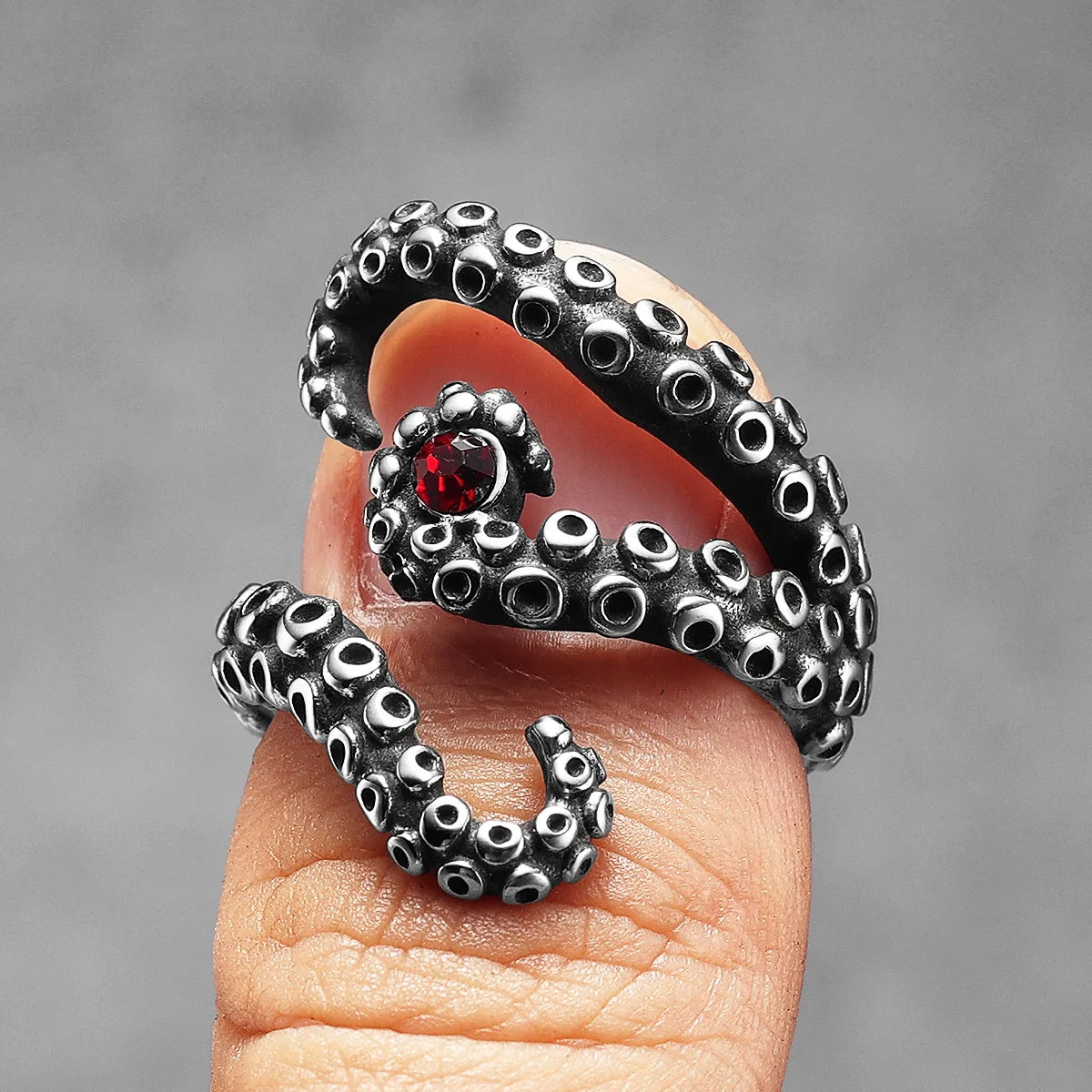 Octopus Ruby Ring — Stainless Steel