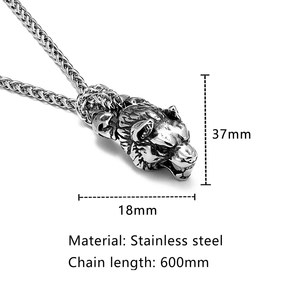 Vintage Vikings Celtic Wolf Head Necklaces Men's Stainless Steel Norse Mythology Fenrir Wolf Animal Pendant
